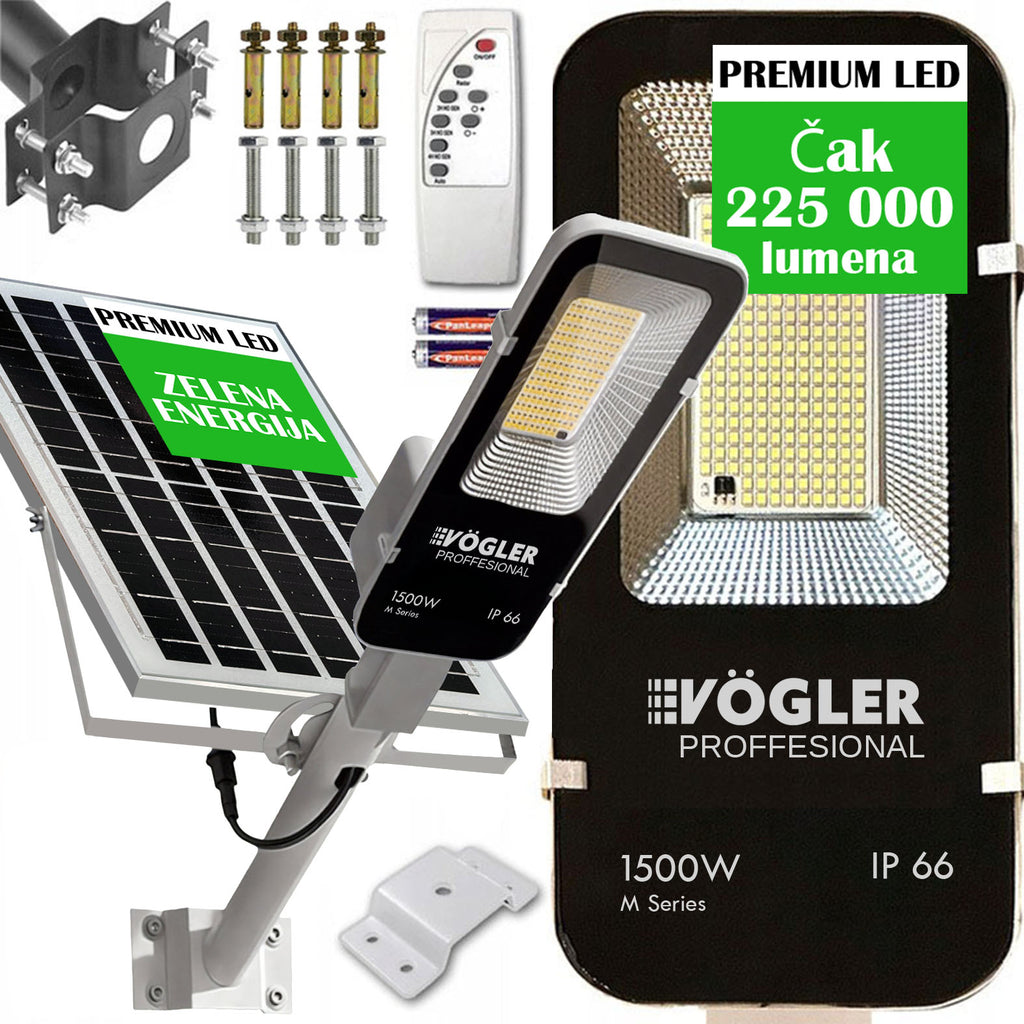 Snažna solarna lampa, senzor sumraka, daljinski upravljač, Vögler Professional 1500W