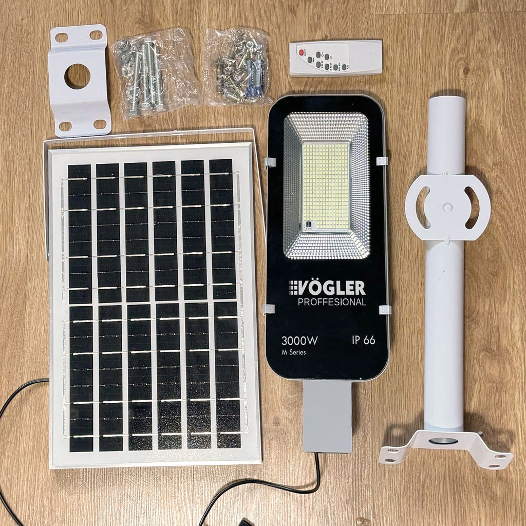 Snažna solarna lampa, senzor sumraka, daljinski upravljač, Vögler Professional 3000W