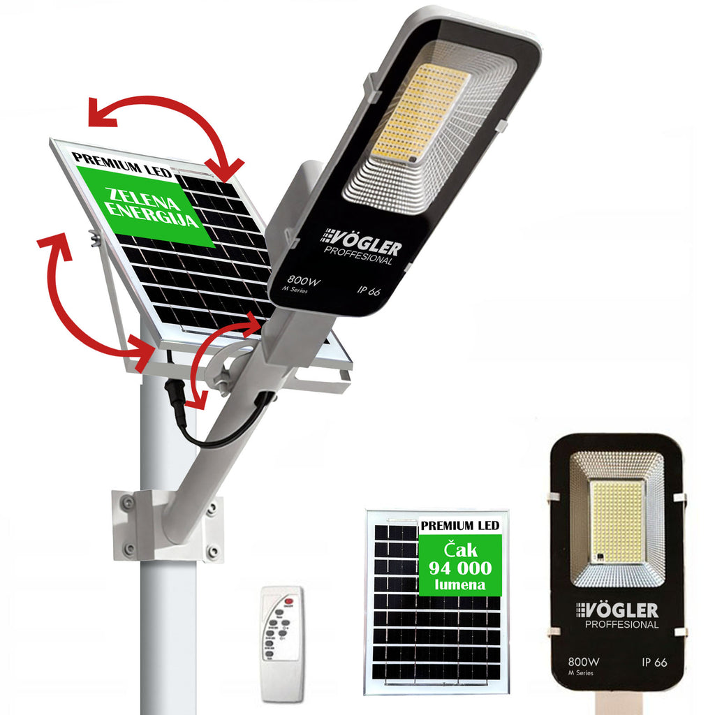 Snažna solarna lampa, senzor sumraka, daljinski upravljač, Vögler Professional 800W