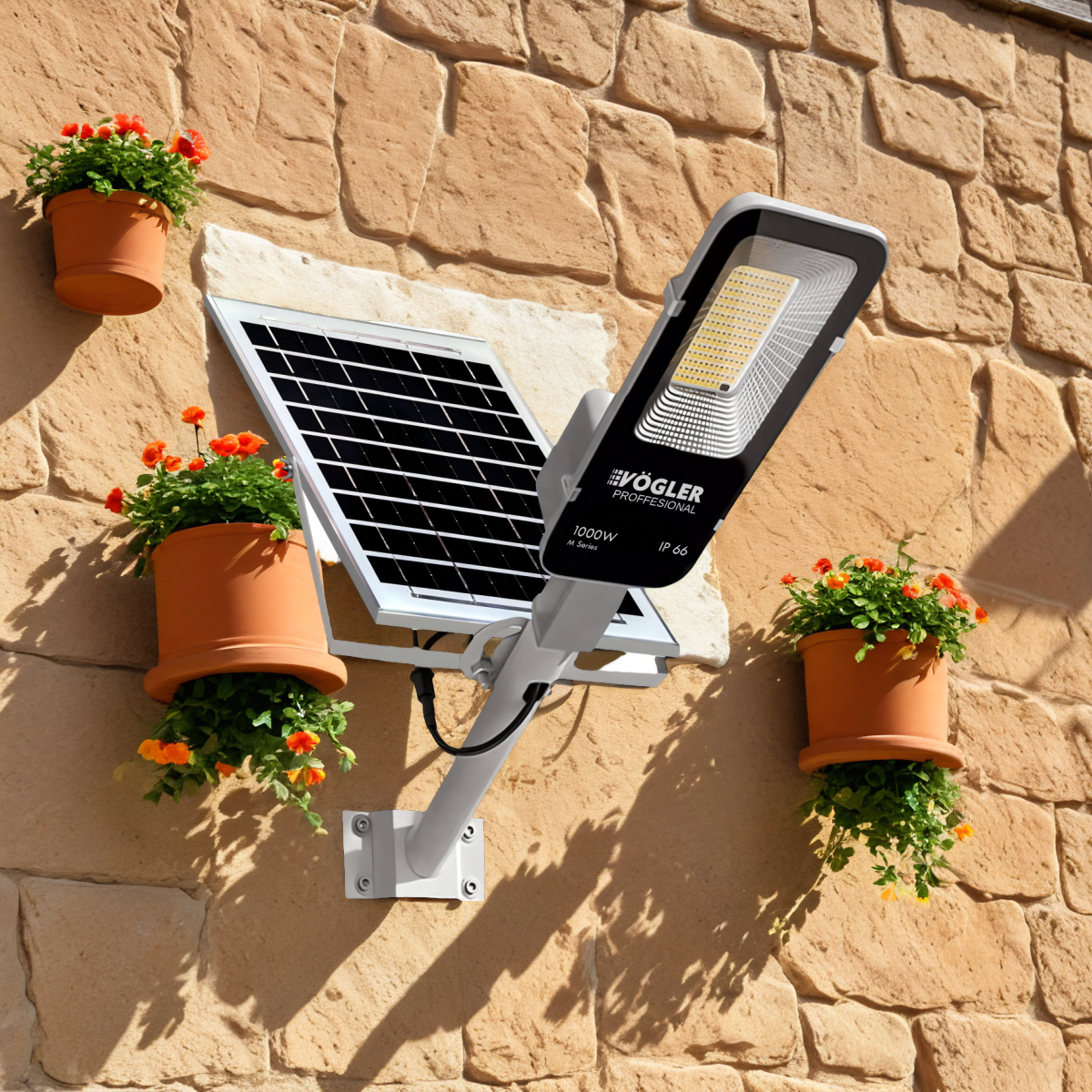 Snažna solarna lampa, senzor sumraka, daljinski upravljač, Vögler Professional 1000W