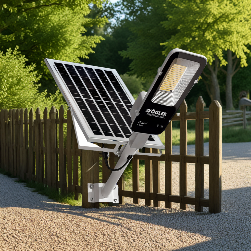 Snažna solarna lampa, senzor sumraka, daljinski upravljač, Vögler Professional 1200W