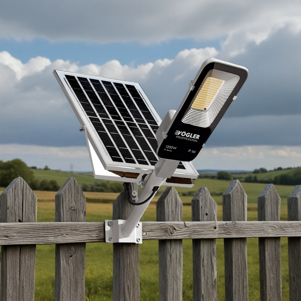 Snažna solarna lampa, senzor sumraka, daljinski upravljač, Vögler Professional 1200W