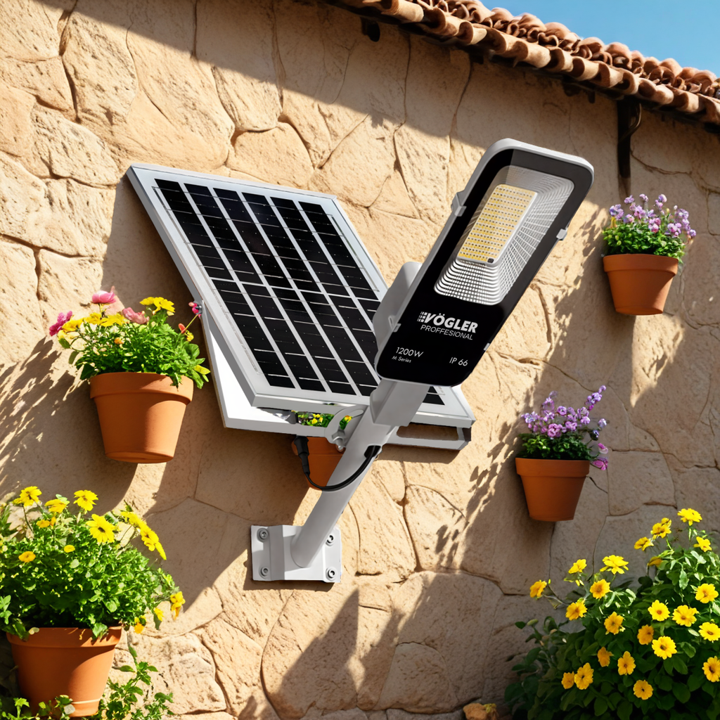 Snažna solarna lampa, senzor sumraka, daljinski upravljač, Vögler Professional 1200W