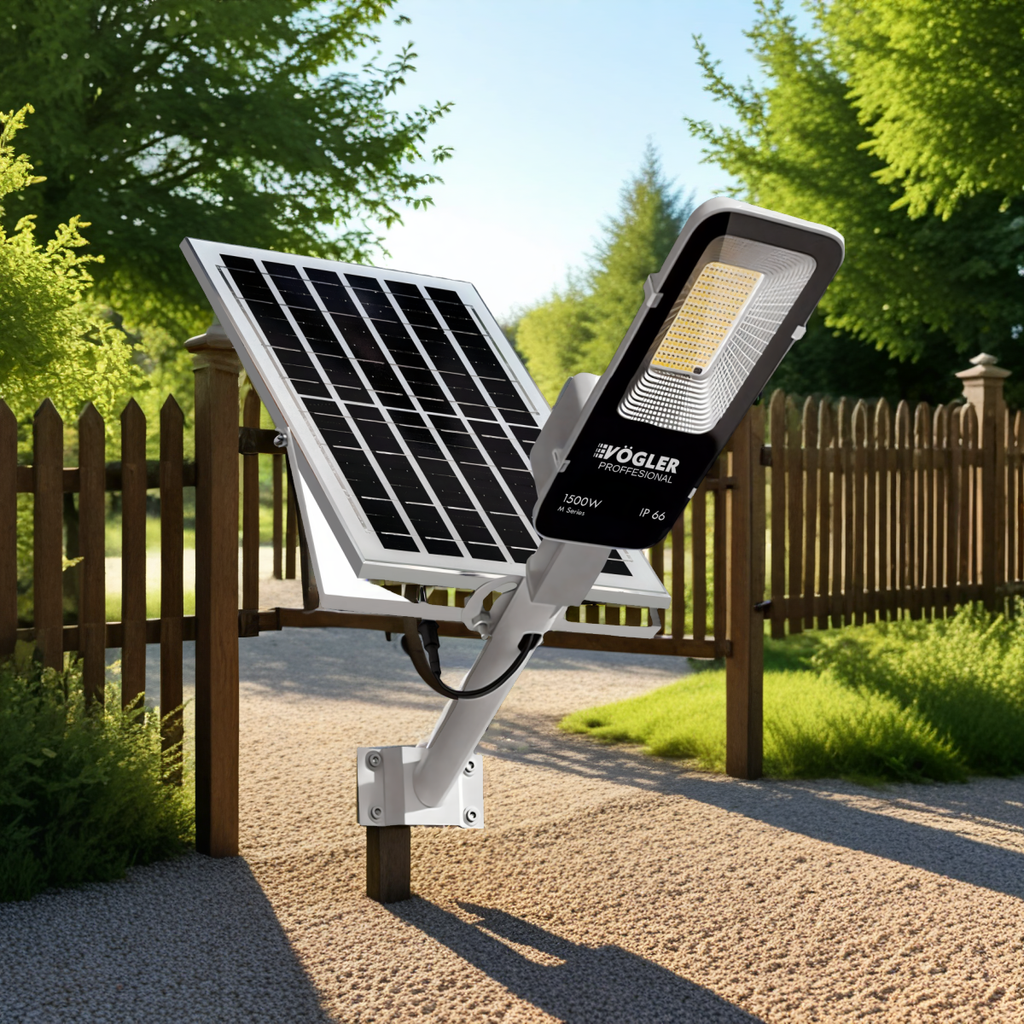 Snažna solarna lampa, senzor sumraka, daljinski upravljač, Vögler Professional 1500W