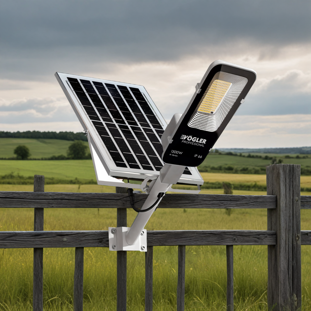 Snažna solarna lampa, senzor sumraka, daljinski upravljač, Vögler Professional 1500W