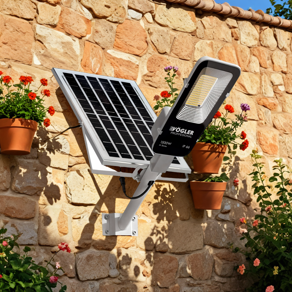 Snažna solarna lampa, senzor sumraka, daljinski upravljač, Vögler Professional 1500W