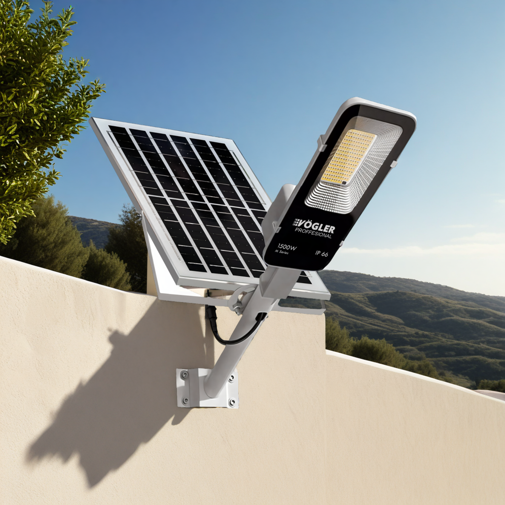 Snažna solarna lampa, senzor sumraka, daljinski upravljač, Vögler Professional 1500W