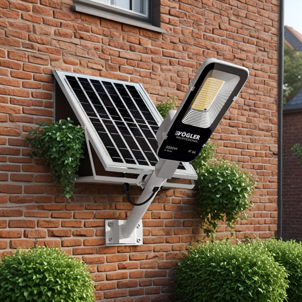 Snažna solarna lampa, senzor sumraka, daljinski upravljač, Vögler Professional 2000W