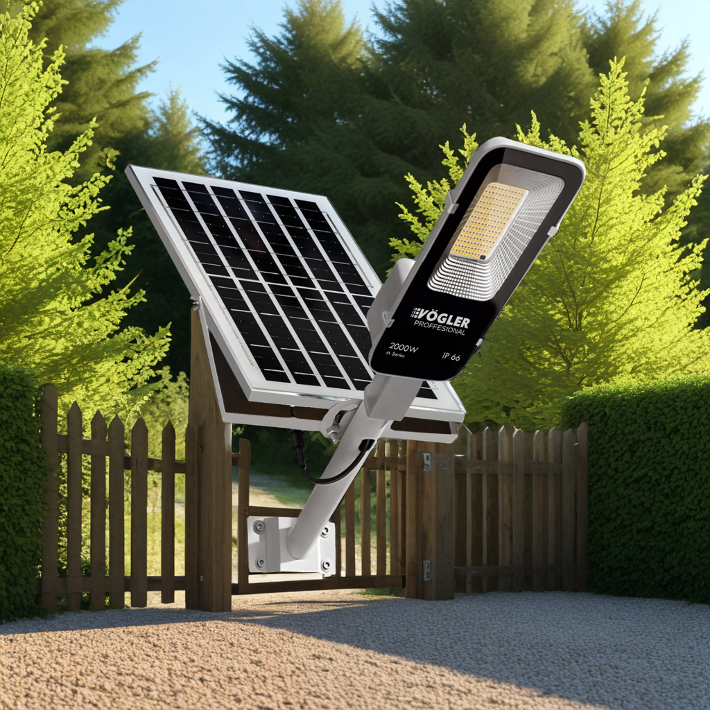 Snažna solarna lampa, senzor sumraka, daljinski upravljač, Vögler Professional 2000W