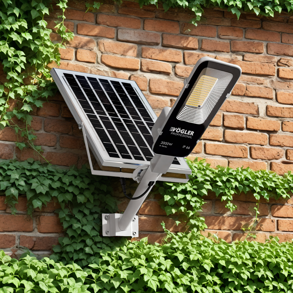 Snažna solarna lampa, senzor sumraka, daljinski upravljač, Vögler Professional 2000W