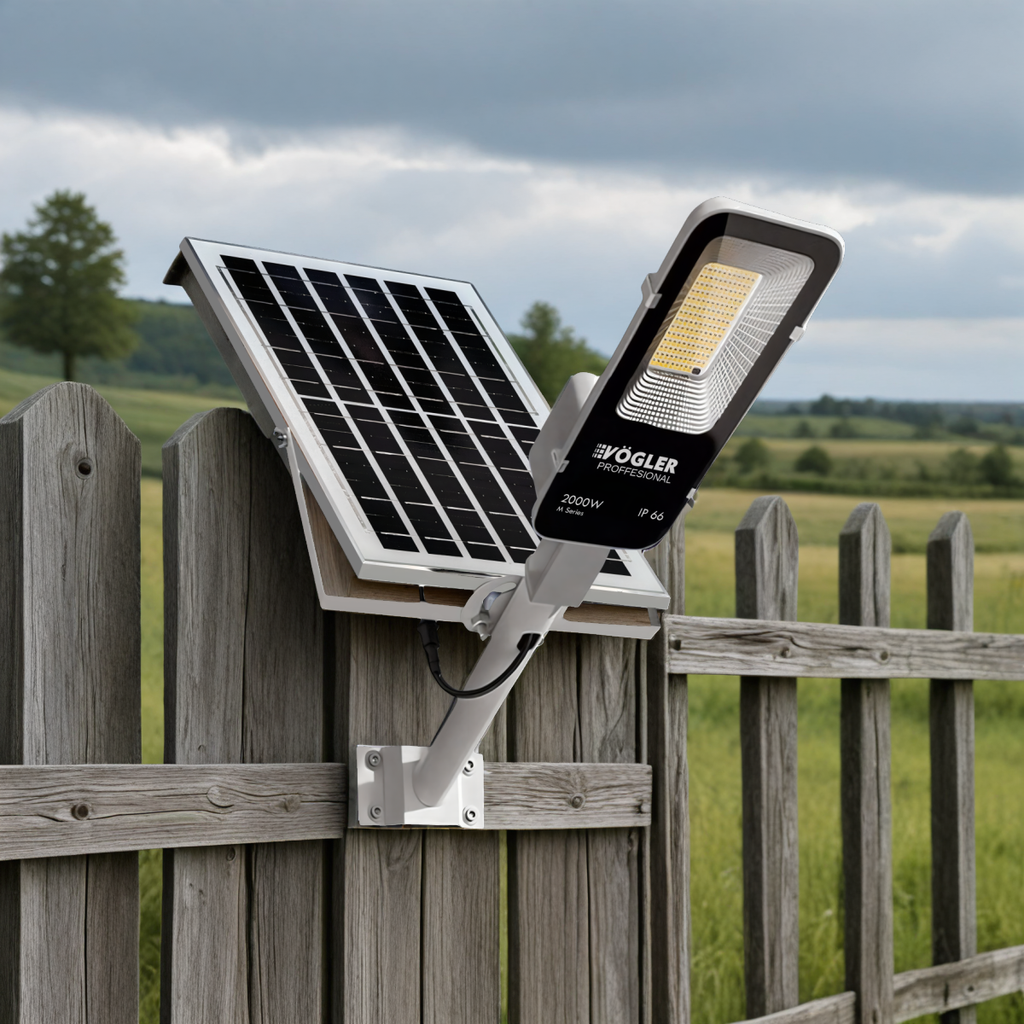 Snažna solarna lampa, senzor sumraka, daljinski upravljač, Vögler Professional 2000W