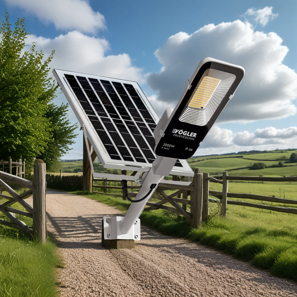 Snažna solarna lampa, senzor sumraka, daljinski upravljač, Vögler Professional 2000W