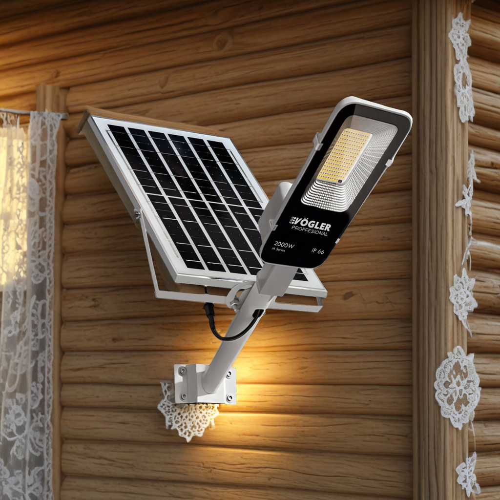 Snažna solarna lampa, senzor sumraka, daljinski upravljač, Vögler Professional 2000W