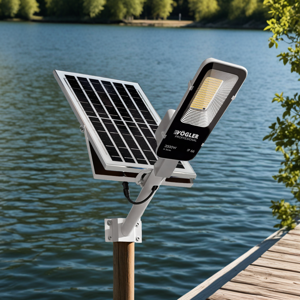 Snažna solarna lampa, senzor sumraka, daljinski upravljač, Vögler Professional 2000W