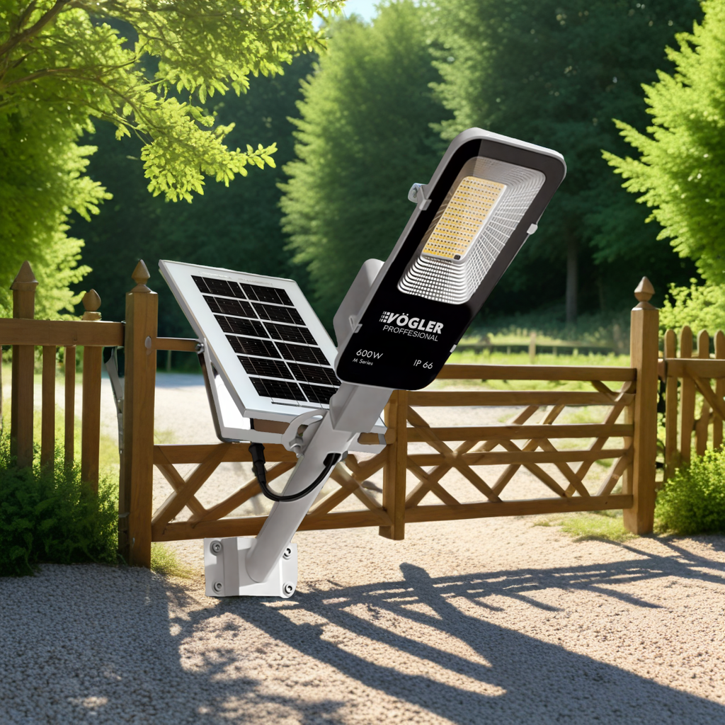 Snažna solarna lampa, senzor sumraka, daljinski upravljač, Vögler Professional 600W