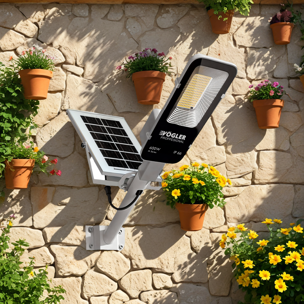 Snažna solarna lampa, senzor sumraka, daljinski upravljač, Vögler Professional 600W