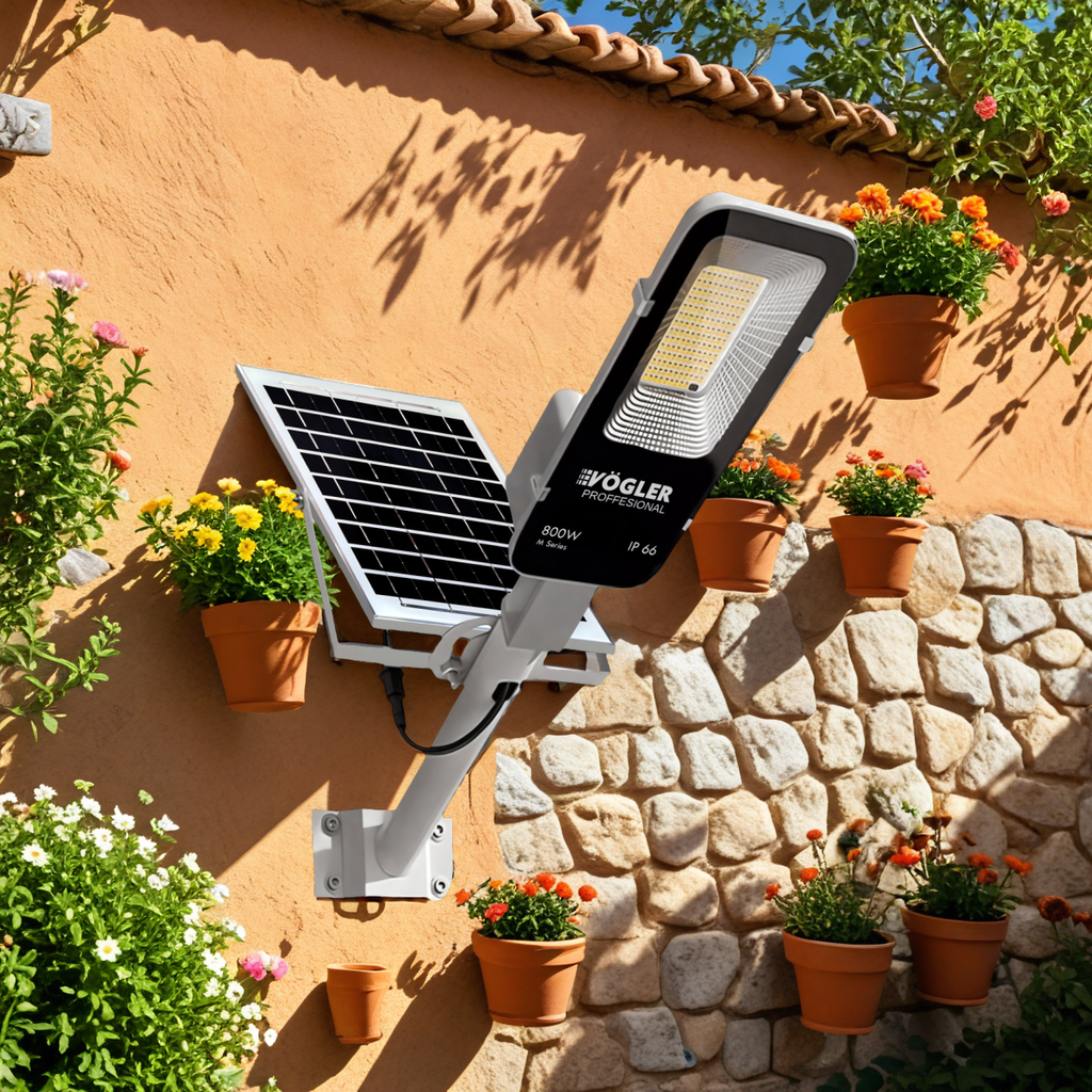Snažna solarna lampa, senzor sumraka, daljinski upravljač, Vögler Professional 800W